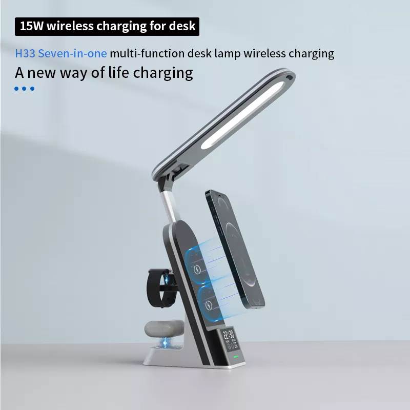 7 in 1 qi 15w fast charging led desk lamp with wireless charger usb charging