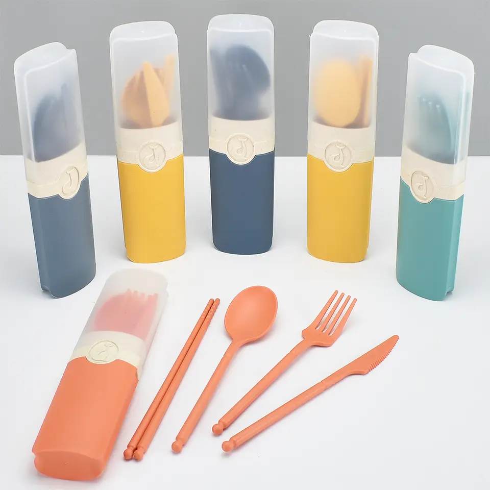 Wheat Straw Cutlery Set with Semi-Transparent Case