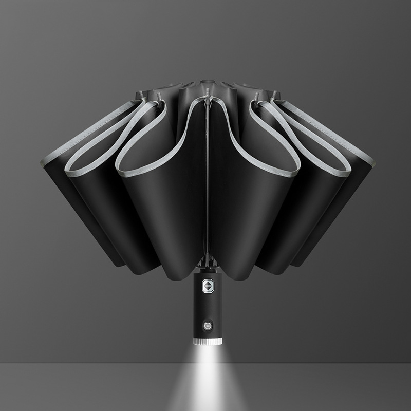 3 Folding Reverse Invert Auto Compact Umbrella with LED handle