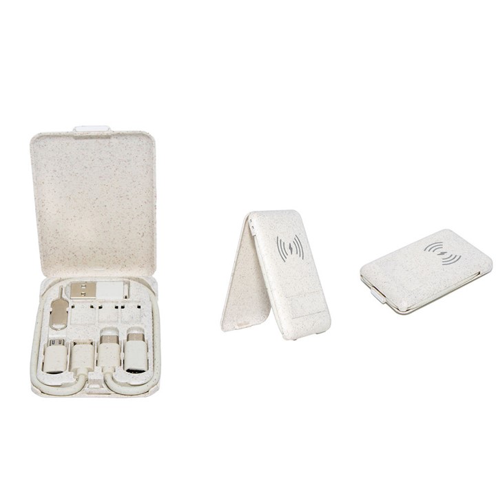 Wheat Straw 6 in 1 adapter charging cable set with wireless charger